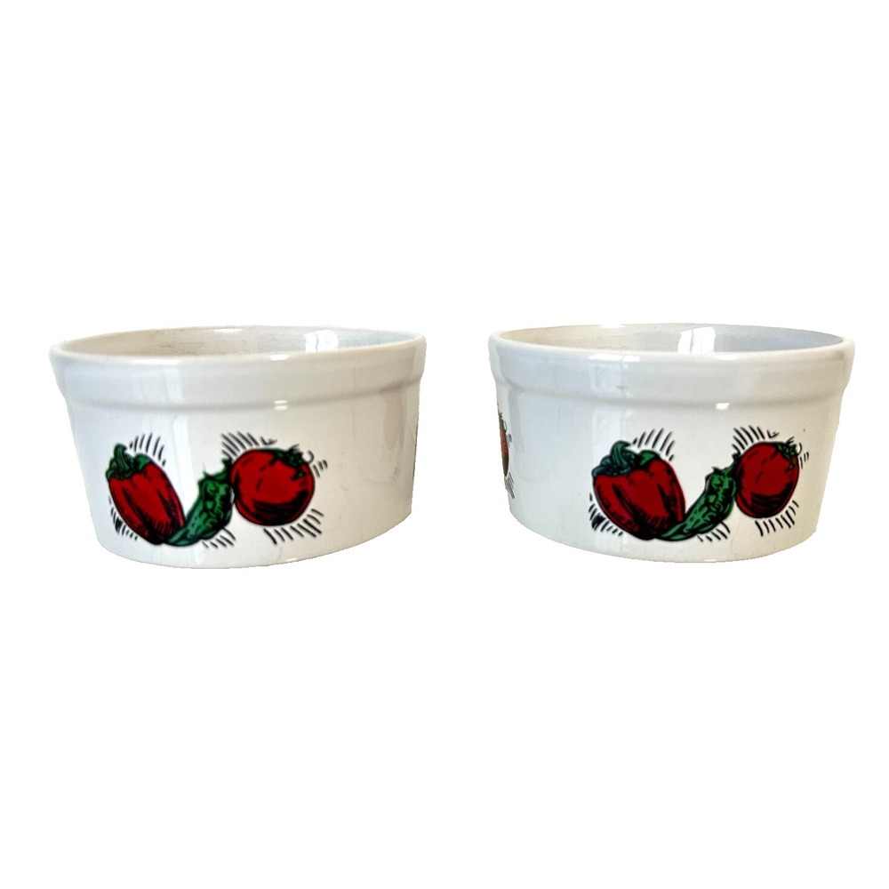 Vintage 1995 Tidbit Dip Sauce Bowl SET TWO Made China Pepper Tomato Chili 4x2
